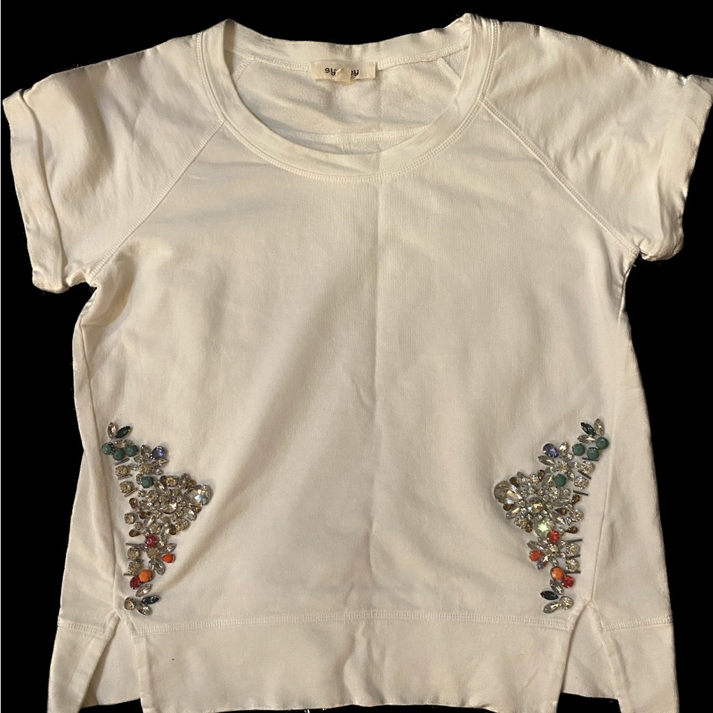 Embellished White Short Sleeve Tee